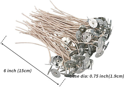 100pcs CD 6 Wicks for Soy Candles, 6 inch Pre-Waxed Candle Wick for Candle Making,Thick Candle Wick with Base