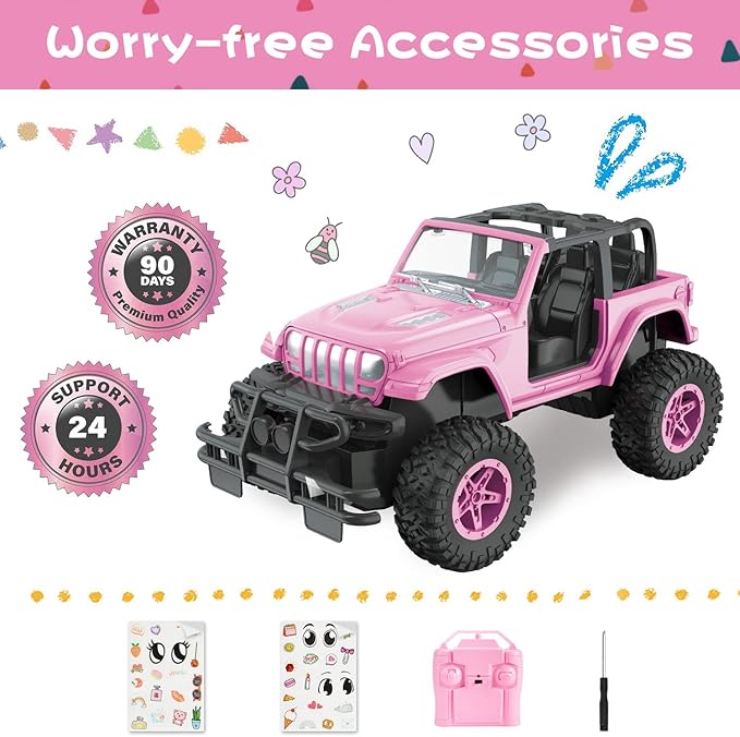 NQD RC Cars with DIY Sticker Pink Remote Control Car for Girls 2.4Ghz Jeep RC Trucks Little Girl Toys Birthday Xmas for 3 Years Old and Up