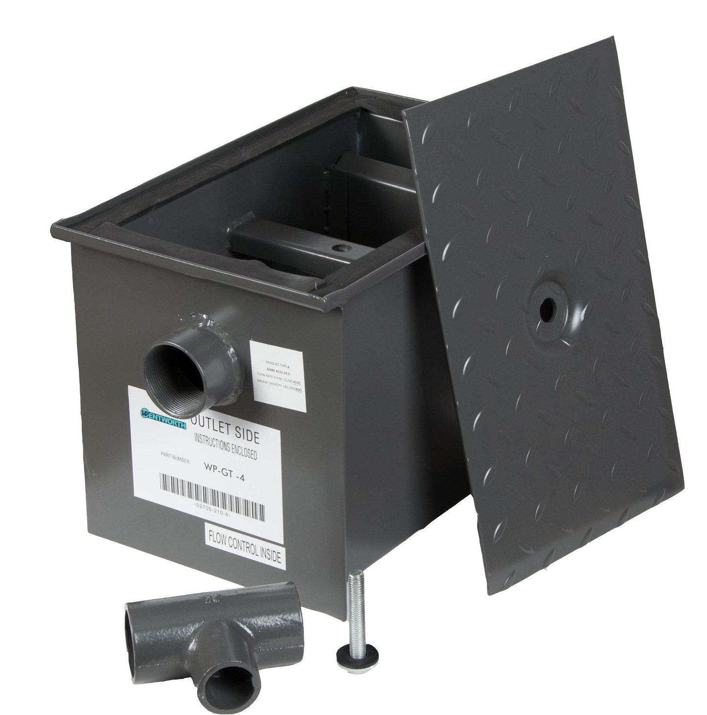 Wentworth 8 Pound Commercial Grease Traps for Restaurant Under Sink Kitchen, 4 GPM Carbon Steel Grease Interceptor Traps for Home Canteen Kitchen Wastewater Factory, WP-GT-4