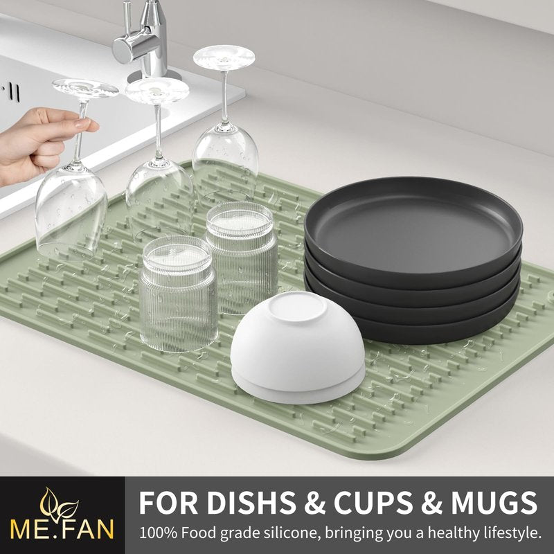 ME.FAN Silicone Dish Drying Mat for Kitchen Counter, Dish Drying Pad for Sink, Refrigerator or Drawer, Countertop Protection Pad M - 16''×12'' - Desert Sage