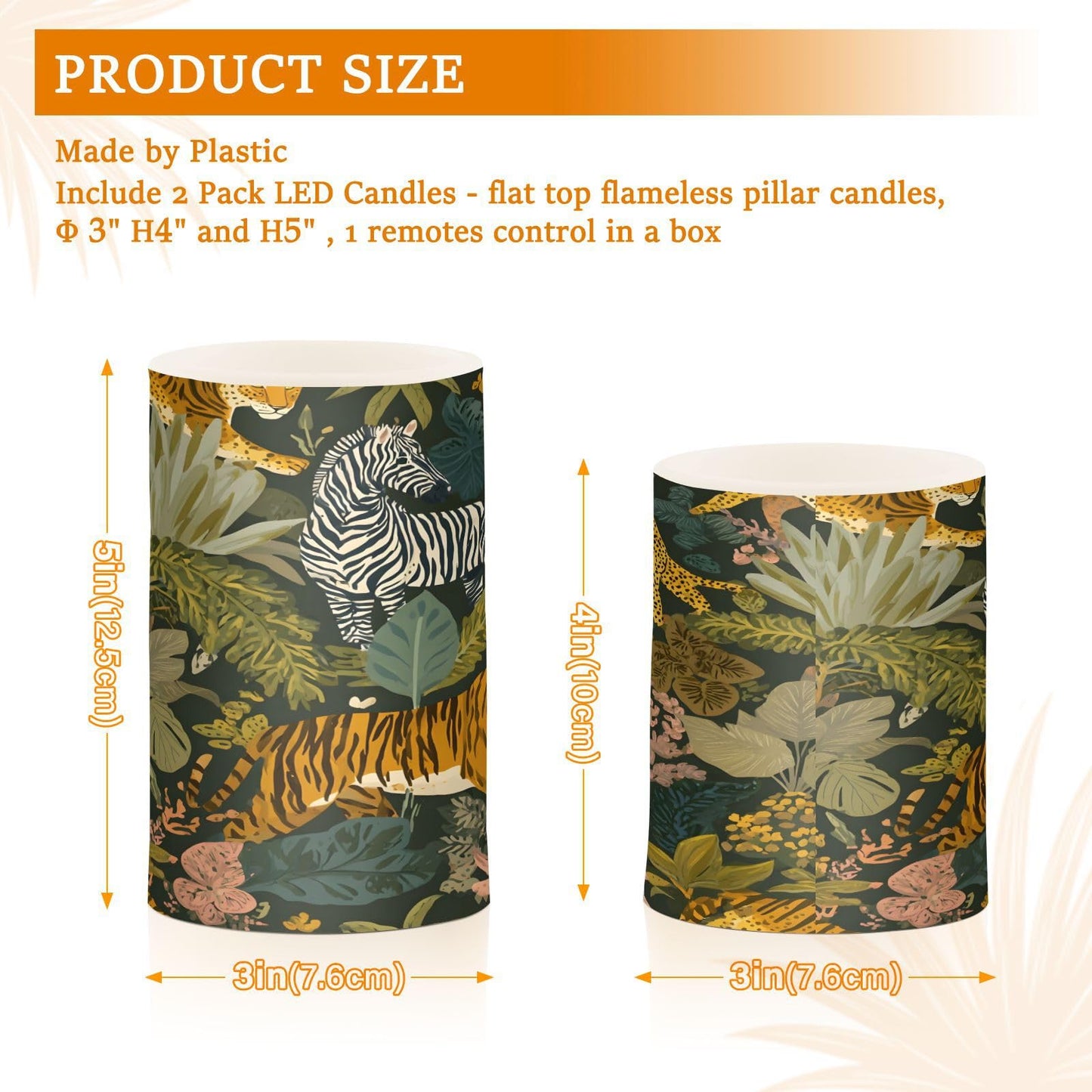 panksolu Flickering Flameless Candles, Zebra Wild Animal Tiger LED Candles with Remote Timer, Battery Operated Candle for Valentine Wedding Halloween Christmas Decor - Set of 2