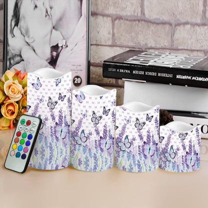 Cozeyat Lavender LED Candles Set of 4 Battery Powered Flameless with Remote Timer Flickering Waterproof for Indoor Outdoor Table Beach Garden Birthday
