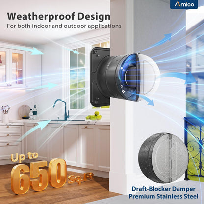 Amico 8 inch Kitchen Exhaust Fan with Remote, 686 CFM High Airflow Extractor Fan, Energy Efficient 29W EC Motor Ventilation Fan for Garage, Attic & Greenhouse, 9-Speed, Timer, Low Noise 50dB,FCC,Black