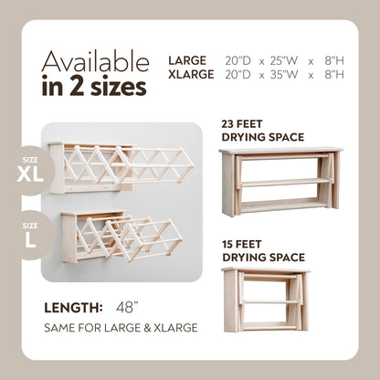 Pennsylvania Woodworks Extra Large Wall Clothes Drying Rack ~ Heavy Duty Solid Maple Hardwood, Folding, Collapses to 35" x 20" x 8", Hand Built in USA, Unfinished