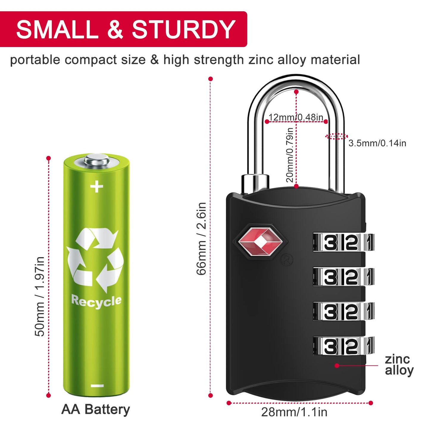 ZHEGE Luggage Lock, TSA Approved Travel Lock, 4 Digit Combination Padlock with Flexible Cable (30 Inch) for Suitcase, Backpack, Cabinet, Drawer (1 Pack, Black)