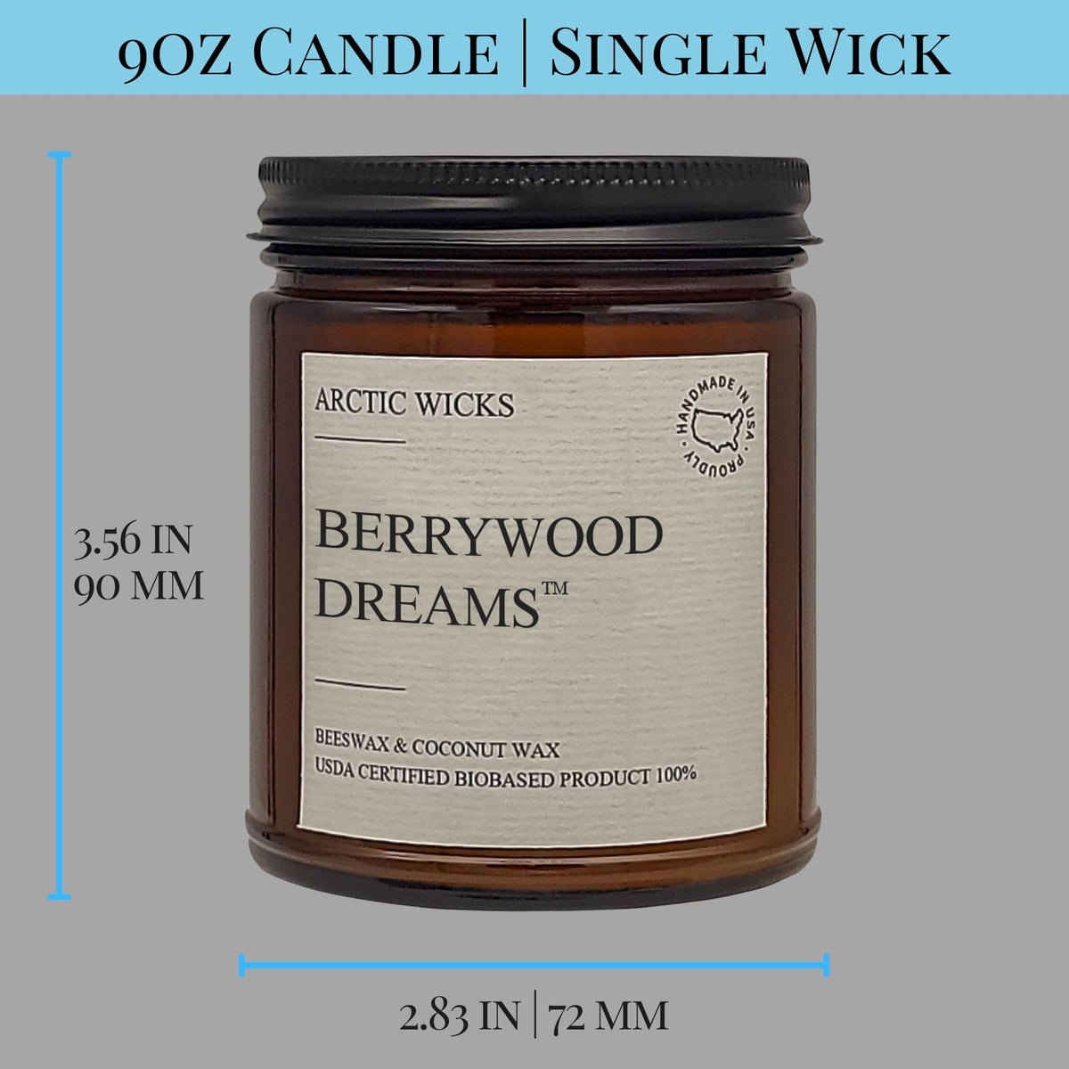 Arctic Wicks Scented Coconut Beeswax Candles | Coconut Beeswax Non Toxic Candle 9oz Amber | Farmhouse Candles Non-Toxic Clean Burn 100% USDA Certified Biobased (Berrywood Dreams)