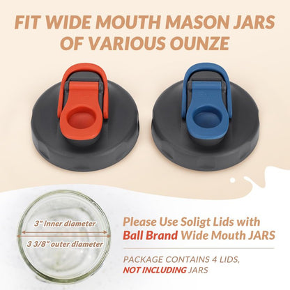 SOLIGT 4 Pack Mason Jar Lids, Wide Mouth Pour Spout Flip Cap Lids for Ball Brand Mason Jars, Leak Proof Airtight for Drinking Salad Dressing & Food Storing