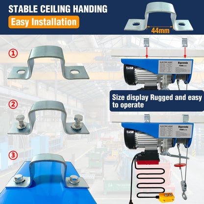 Bigorenda 1760lb Electric Hoist with Remote Control/Wired Control, Electric Hoist 2 in 1, 110v Electric Hoist with Single/Double Slings,65.6/33ft Lifting Height, for Factory Attic Garage Warehouse
