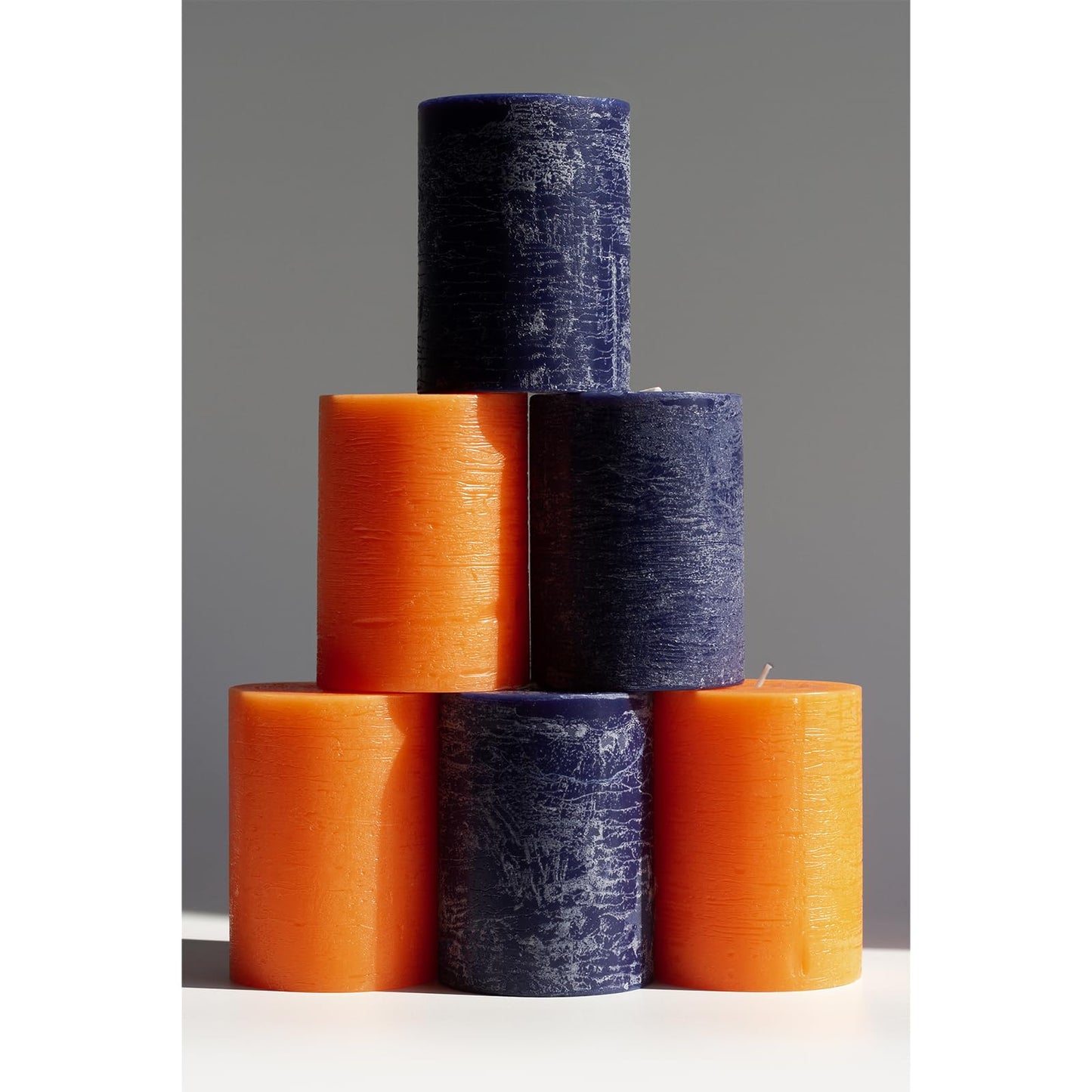 CANDWAX 3x4 Inch Dark Blue and Orange Pillar Candles Bundle - 3 Dark Blue and 3 Orange Candles - Unscented Decorative Candle - 6 Pack