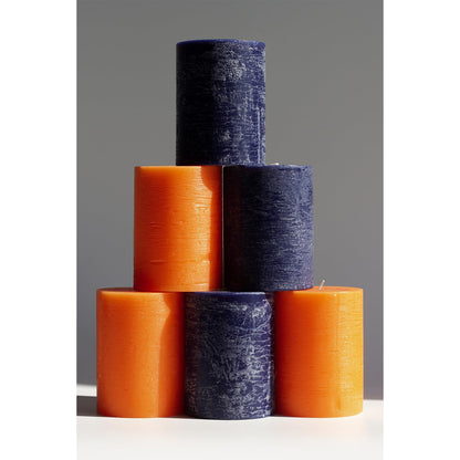 CANDWAX 3x4 Inch Dark Blue and Orange Pillar Candles Bundle - 3 Dark Blue and 3 Orange Candles - Unscented Decorative Candle - 6 Pack
