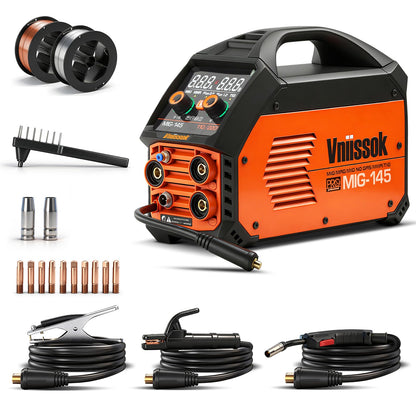 145A MIG Welder,110V/220V multiprocess welder, Gas Gasless MIG Welding Machine, 5 in 1 MIG/MMA/Lift TIG/Flux cored 0.8/Flux cored 1.0, LED Digital Display Synergic Control Aluminum Welding Machine