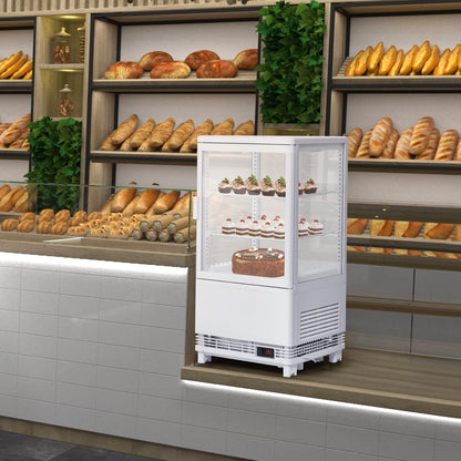 2.1 Cu.Ft. Commercial Bakery Display Refrigerator, Countertop Refrigerated Case, Display Fridge, Single Door, Merchandiser Beverage Cooler, 3 Layers, LED, Adjustable Shelves, Restaurants, Bars, Shops