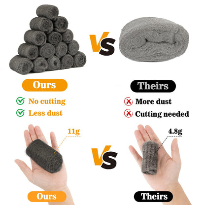 MAQIHAN Steel Wool Pads 0000 15PCS - Steel Wool 0000 Roll Glass Wood Fabric Metal Extra Fine Polishing Chrome Glass Polishing Pads Wool Steelwool Mice Control Weep Hole Covers Walls Fill