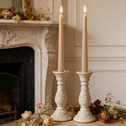 12-Pack Light-Mocha Taper Candles, 10 Inch Unscented Dripless Candlesticks, Long-Lasting Burn Time of 7-8 Hours, Perfect for Home Décor, Weddings, and Events