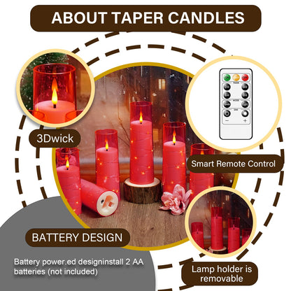 kakoya Flameless LED Candles with Timer 9 Pc Flickering Flameless Candles for Romantic Ambiance and Home Decoration Stable Acrylic Shell,with Embedded Star String，Battery Operated Candles(Pink)