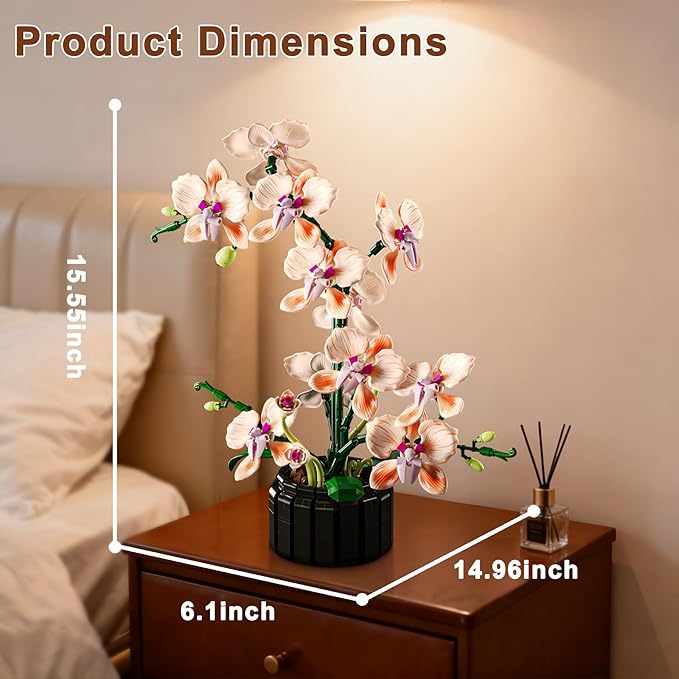 Orchid Flower Building Set Botanical Collection Flower Building Block Set Compatible with Lego Flowers Artificial Flowers Plant Gifts for Adults Home and Office Desk Decor (866PCS)