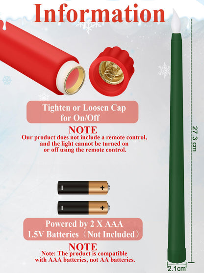 Funtery 48 Pcs Flameless LED Taper Candles Battery Operated Candles Bulk Realistic LED Candlesticks Flickering for Wedding Church Graduation Party Home Decor(Red, Green,Classic Style)