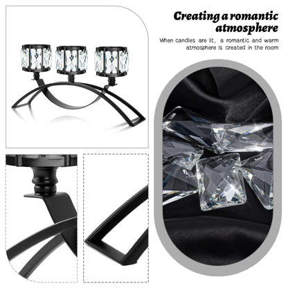 3 Arms Crystal Bowl Tealight Candelabra Votive Candle Stand, Wedding centerpieces for Tables Crystal Candlestick，Centerpiece Table Decorations (Black)