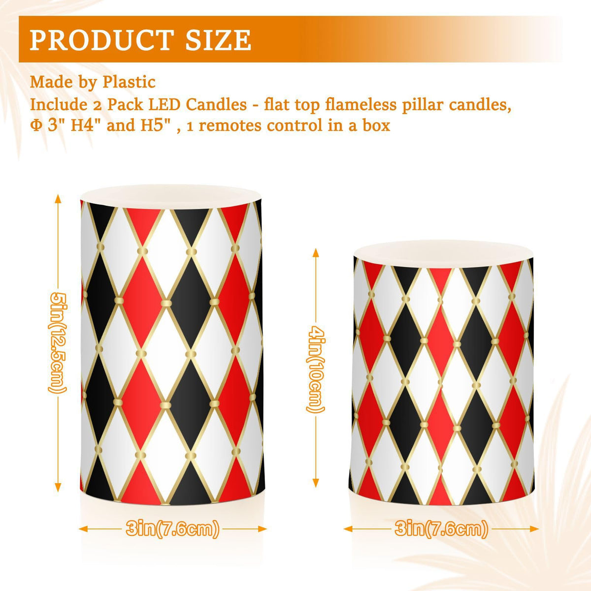 Flameless Candles Battery Operated Red Gold White Harlequin Flickering Led Pillar Candles With Remote Control Vintage Buffalo Check Plaid Colour Changing Warm Light Candles For Wedding Halloween Chri
