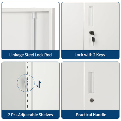 MilleLoom Metal Storage Locker, 36" Heavy Duty Garage Storage Cabinet with Locking Doors and Adjustable Shelves, Lockable Steel File Cabinet for Home Office White