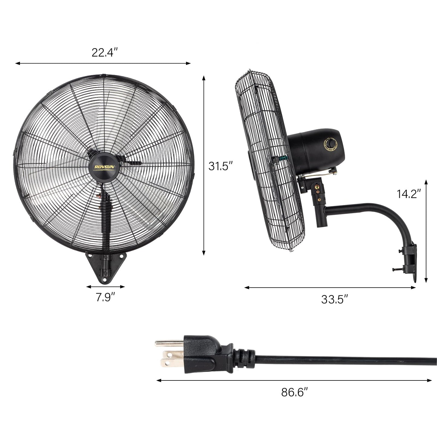ROVSUN 30 Inch Industrial Wall Mounted Fan, Max 10600 CFM High Velocity Wall MountFan w/ 3 Speed Settings, Aluminum Blade & Dual Ball Bearing Motor, for Garage, Gym, Patio