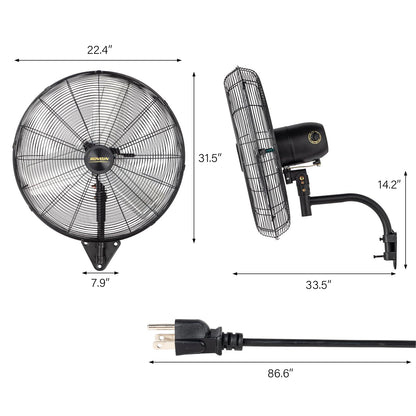 ROVSUN 30 Inch Industrial Wall Mounted Fan, Max 10600 CFM High Velocity Wall MountFan w/ 3 Speed Settings, Aluminum Blade & Dual Ball Bearing Motor, for Garage, Gym, Patio