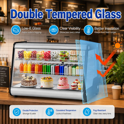 8.1 Cu.Ft Commercial Glass Door Refrigerator | Countertop Display Fridge with LED Lighting for Bakeries, Cafes, Convenience Stores | Energy Efficient, Adjustable Shelves, Auto-Closing Door