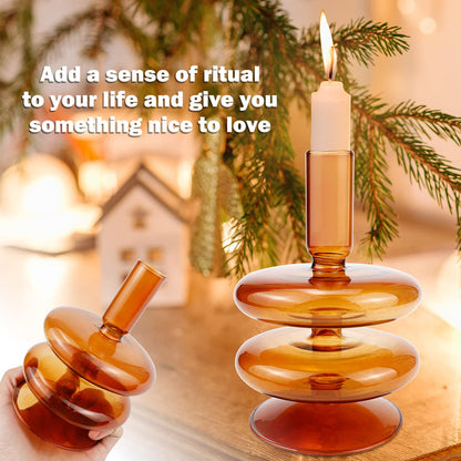 LNQ LUNIQI Clear Glass Taper Candle Holder Glass Pillar Candle Vase Decorative Glass Candlestick Holders for Dining Table Centerpieces Wedding Church（Brown）
