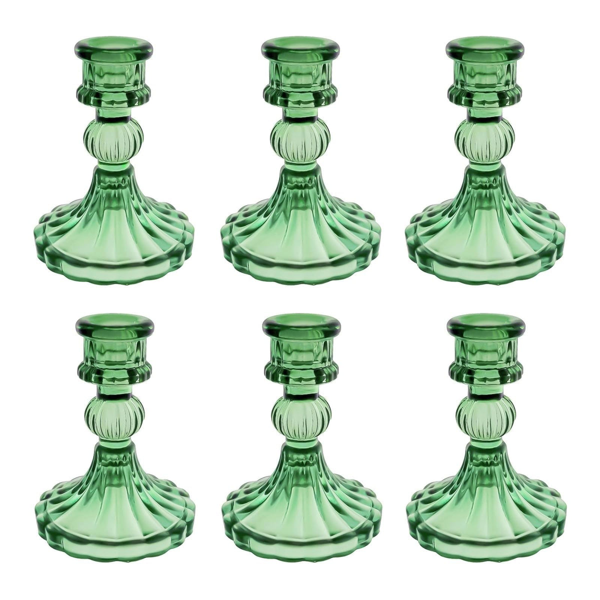 ECHFSM Glass Candlestick Holder,Striped Taper Candle Holders,Set of 6 Candle Stand for Table Centerpieces, Home Decor,Weddings,Festival and Parties (Green Stripe Pattern)