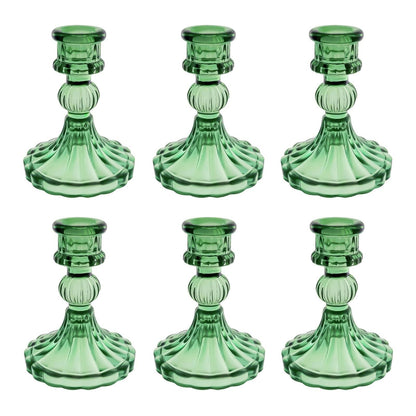 ECHFSM Glass Candlestick Holder,Striped Taper Candle Holders,Set of 6 Candle Stand for Table Centerpieces, Home Decor,Weddings,Festival and Parties (Green Stripe Pattern)