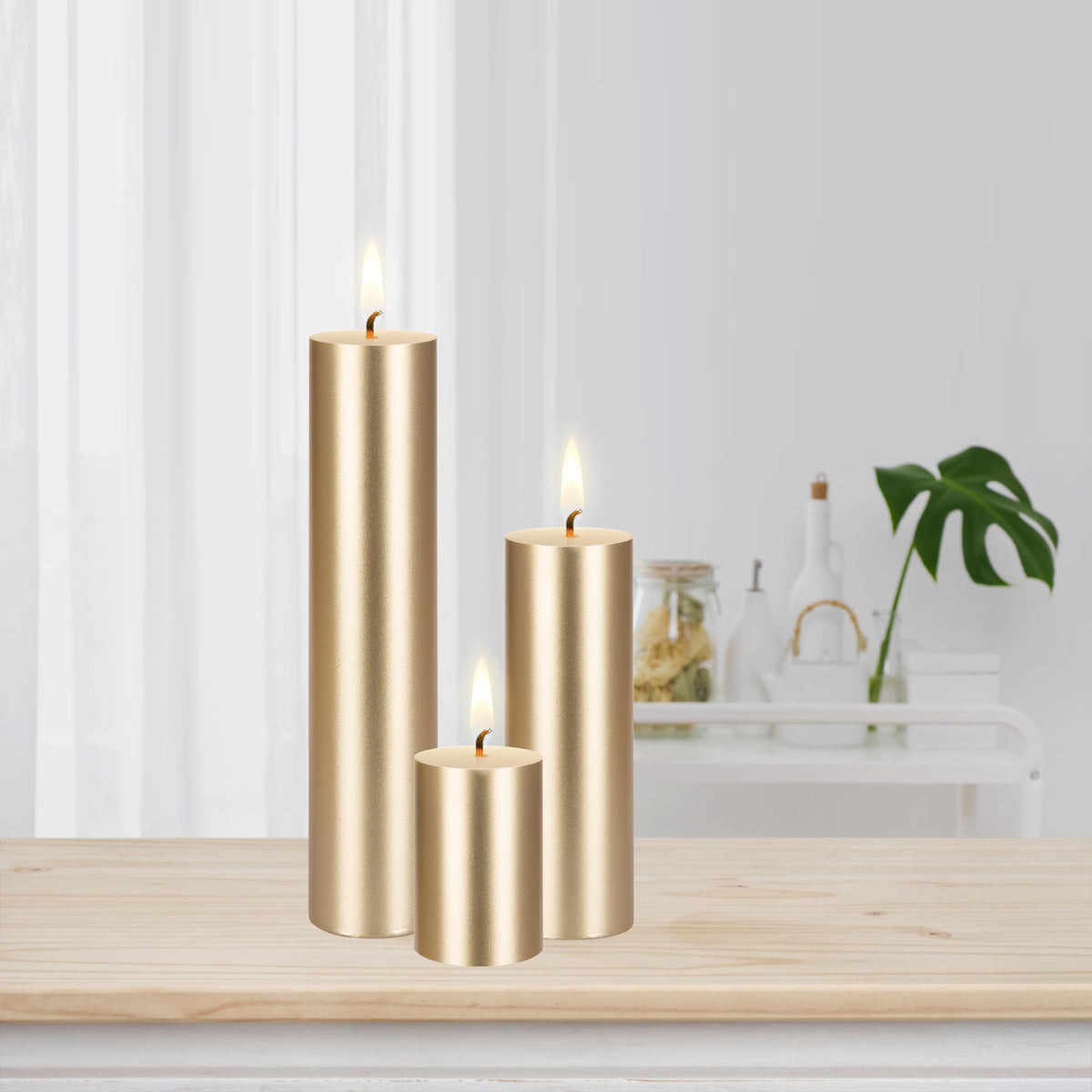 Mega Candles 3 pcs Unscented Solid Gold Pillar Candles, Hand Poured Premium Wax Candle 2 Inch x 6 Inch, Home Décor, Spas, Weddings, Occasions, Party, Centerpieces, Holidays, Vigils, Prayers