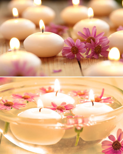 Treela 80 Pcs 1.73 Inch Unscented Floating Candles, Dripless Tealight Candles Home Decorations, Cute and Elegant Burning Candles for Wedding Vases Centerpieces Party Accessories (White)
