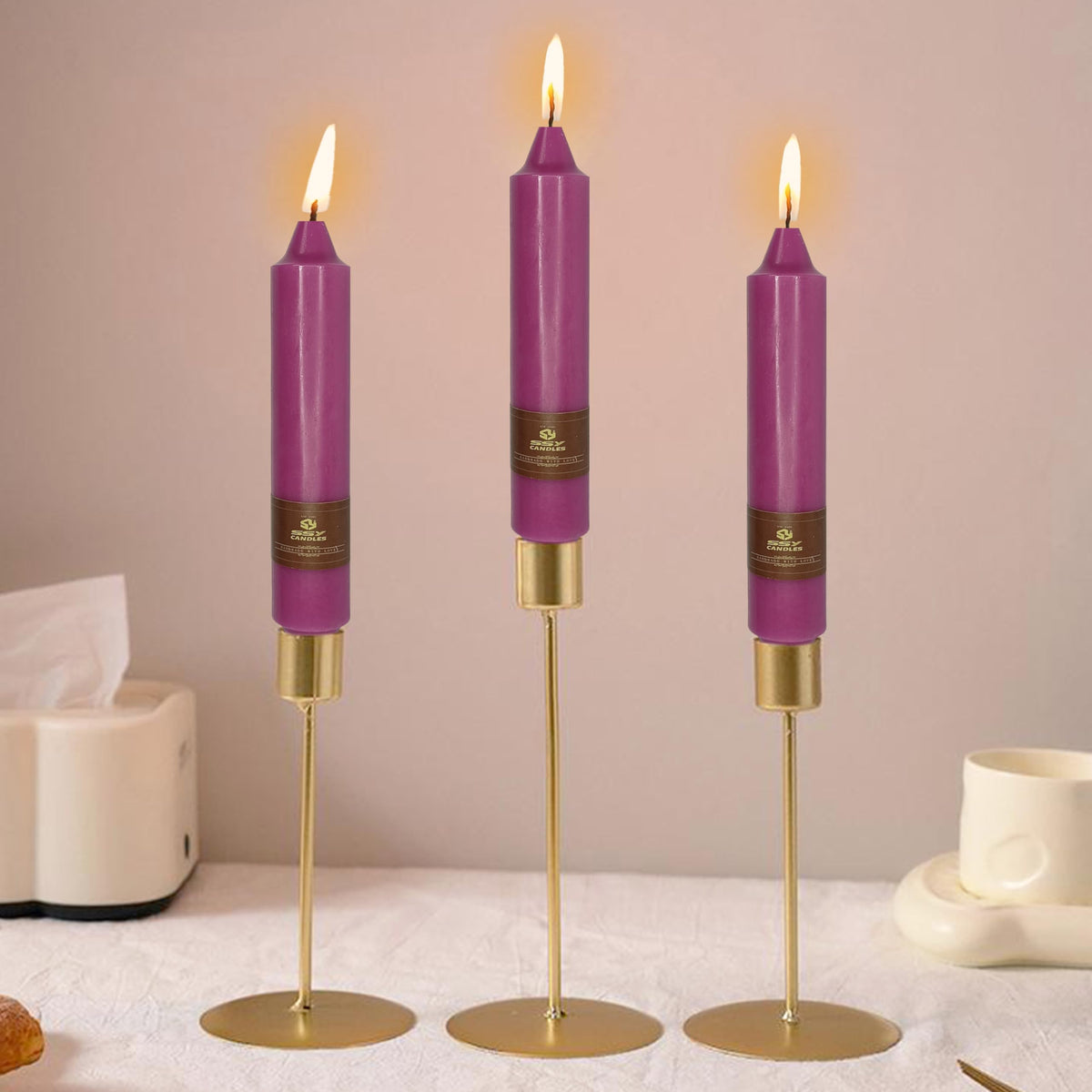 4 PCS Purple Candlesticks 7 inch Small Taper Candles Stick Candles Unscented Tapered Candlestick for Wedding Party Home Décor Candles Advent