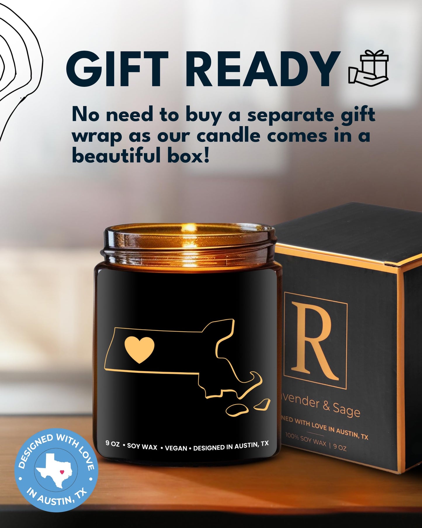 Massachusetts Candle, Thoughtful Massachusetts Souvenirs & Gifts for Men and Women, Unique State Gifts, Best Sentimental Gift for Moving Away, Ideal for Birthday, Christmas, Graduation, Gift Ready