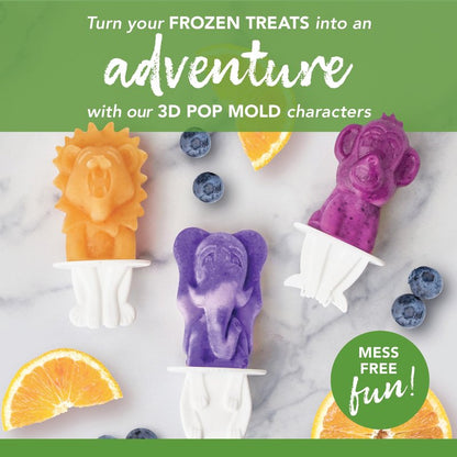 Tovolo Animal Popsicle Molds Zoo Crew Set of 4 Reusable Popsicle Molds with Sticks Bear Lion Monkey Elephant, BPA Free Silicone Pop Maker for Kids, Dishwasher Safe Animal Ice Molds for Frozen Treats