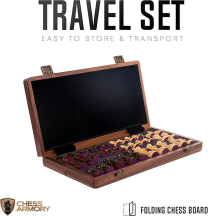 Chess Armory Wooden Chess Set 15 Inch - Premium Walnut Wood Handcrafted Game Board for Adults and Kids with Extra Queen Pieces and Storage Box - Ideal for Home and Travel - Non-Magnetic