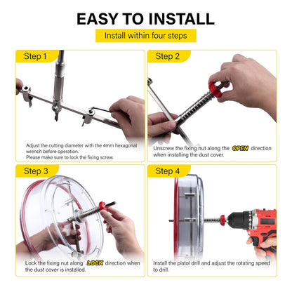 Toolly Adjustable Hole Saw Cutter Kit 1-5/8" to 11-13/16" (40-300mm) Holes Twin Blade Recessed Hole Saw with ABS Dust Shield for Making recessed Lights, Speaker Holes or Ventilation