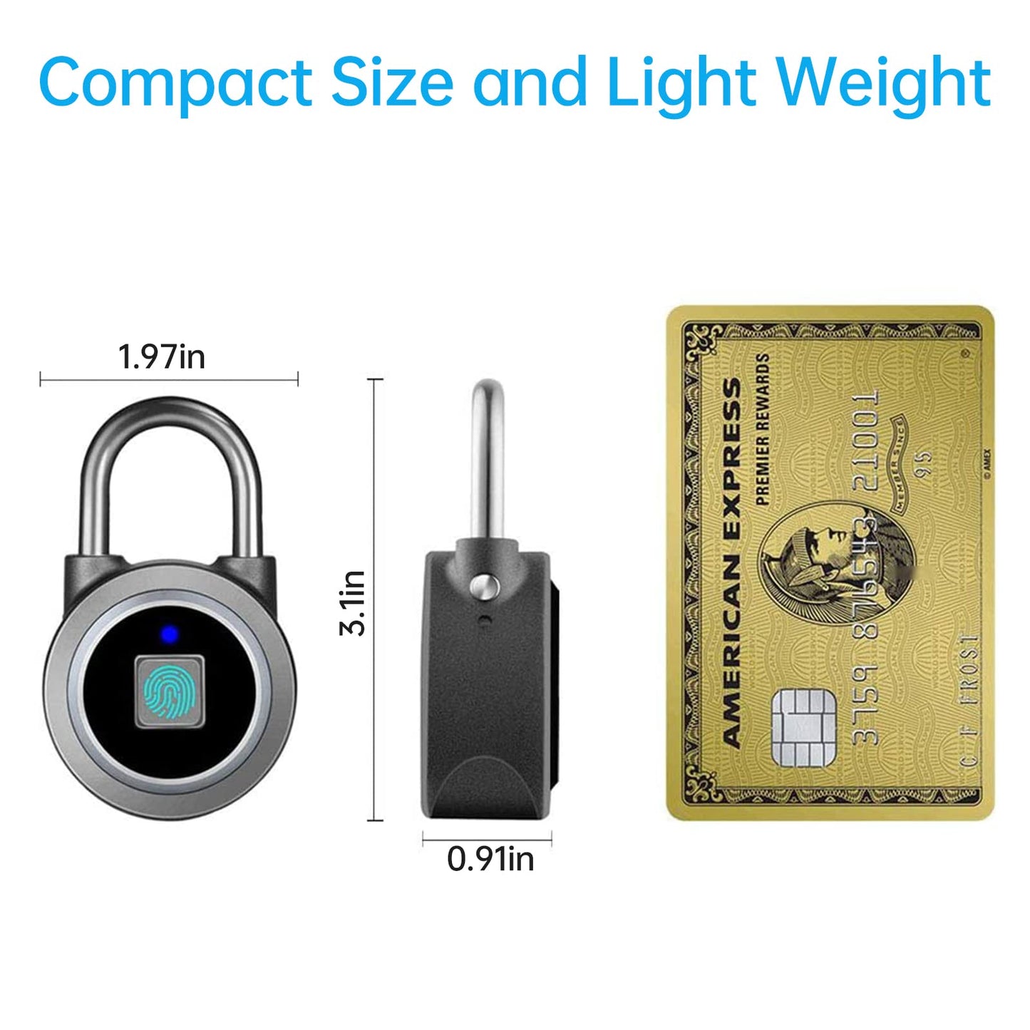 Fingerprint Padlock, Bluetooth Lock, Mobile APP, MEGAFEIS Smart Padlock with Keyless Biometric, Water Resistant, Suitable for Gym, Sports, Bike, School, Locker and Storage(Grey)