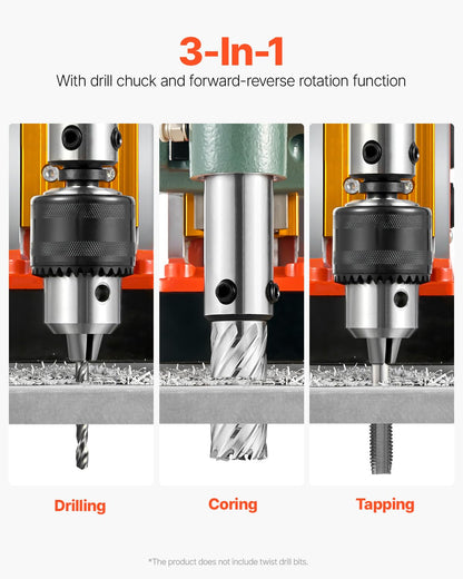VEVOR 1450W Mag Drill Press, 2" Core Drilling Machine, 2922 lbf Variable Speed Portable Magnetic Drill, Heavy Duty Metal Hole Cutter with 6 Annular Cutters for I-Beam Steel Fabrication & Jobsite