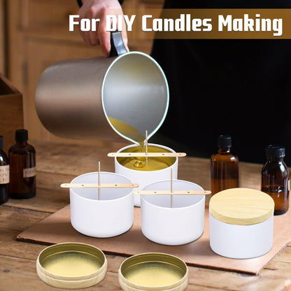 YJHSS 48-Pack Candle Jars, 24pcs 8oz + 24pcs 4oz Candle tins with Metal Wood-Grain Printing Lids, Empty Candle Jars for Making Candles Bulk Candle Containers-White