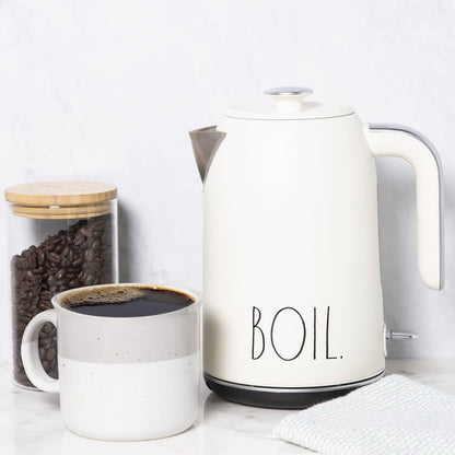 Rae Dunn Electric Hot Water Kettle - Stainless Steel Coffee Maker, Tea Kettle, Swivel Base, With Automatic Shut Off Boil-Dry Protection, Easy Pour Pitcher, 1500 Watt Boiling Power, 1.7 Liters, Cream