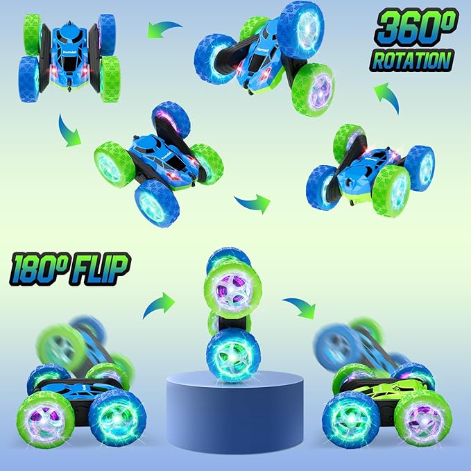 RC Cars Toys for Kids Ages 6-12 360° Spinning Double-Sided Remote Control Car with LED Lights 4WD Rechargeable Toy for Boys Age 8-10 Perfect Birthday Holiday Valentines Easter Gift