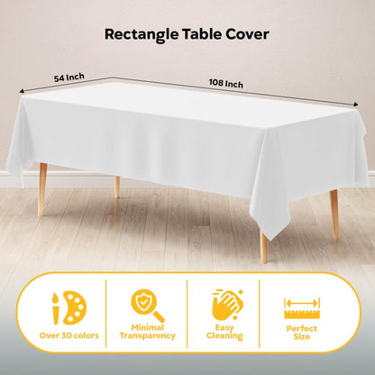 Exquisite 12-Pack Plastic Tablecloth 54x108 Rectangle Value Pack Plastic Table Cover - White