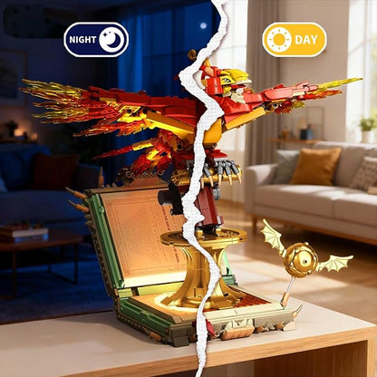 1252PCS Moc Fire Phoenix with Book Building Block Set for Adults NO Compatible with Lego Magic Phoenix STEM Bird Toy Collection Model Gift for Kids Boys and Girls