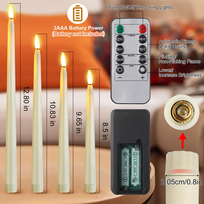 Rossesay 28 Pcs Flameless Taper Candles with Timer Remote 4 Sizes of 8.5", 9.6", 10.83", 12.8" LED Flickering Taper Candles Battery Operated for Valentine's Day Church Wedding Home Decor(Warm White)