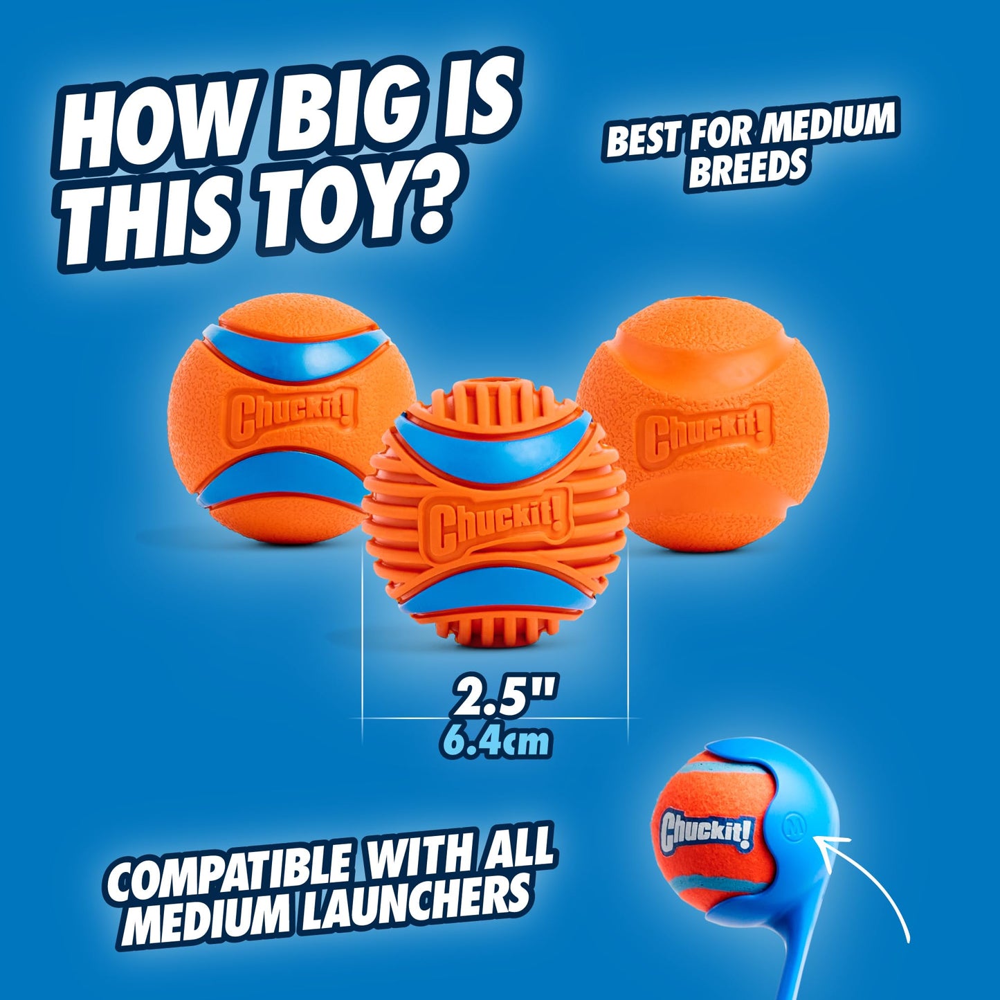Chuckit! Dog Balls - Interactive Dog Toys, High-Bounce Fetch Ball, Floating Ultra and Rugged Balls, Durable - Size Medium, 2.5-inch Diameter, Set of 3