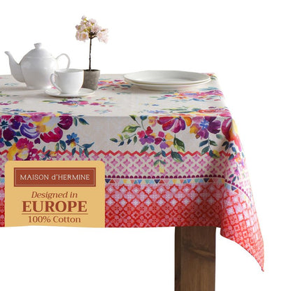 Maison d' Hermine Table Cloth Rectangle Table 100% Cotton 60 x 90 Inches Tablecloth Reusable Decorative for Dining Kitchen Room Farmhouse Home Gifts for Mothers Day Spring Summer - Rose Garden