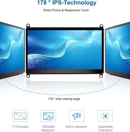 NLIEOPDA 7 Inches Touchscreen Monitor, HD 1024×600 IPS LCD Capacitive Touch Screen Compatible with R Pi 4B/3B+/3B/2/1B+/Zero Ora Pi 5 Por/3 Plus/3B/4B Ban Pi and Windows 10/8/7 (CX-070-A2 US)