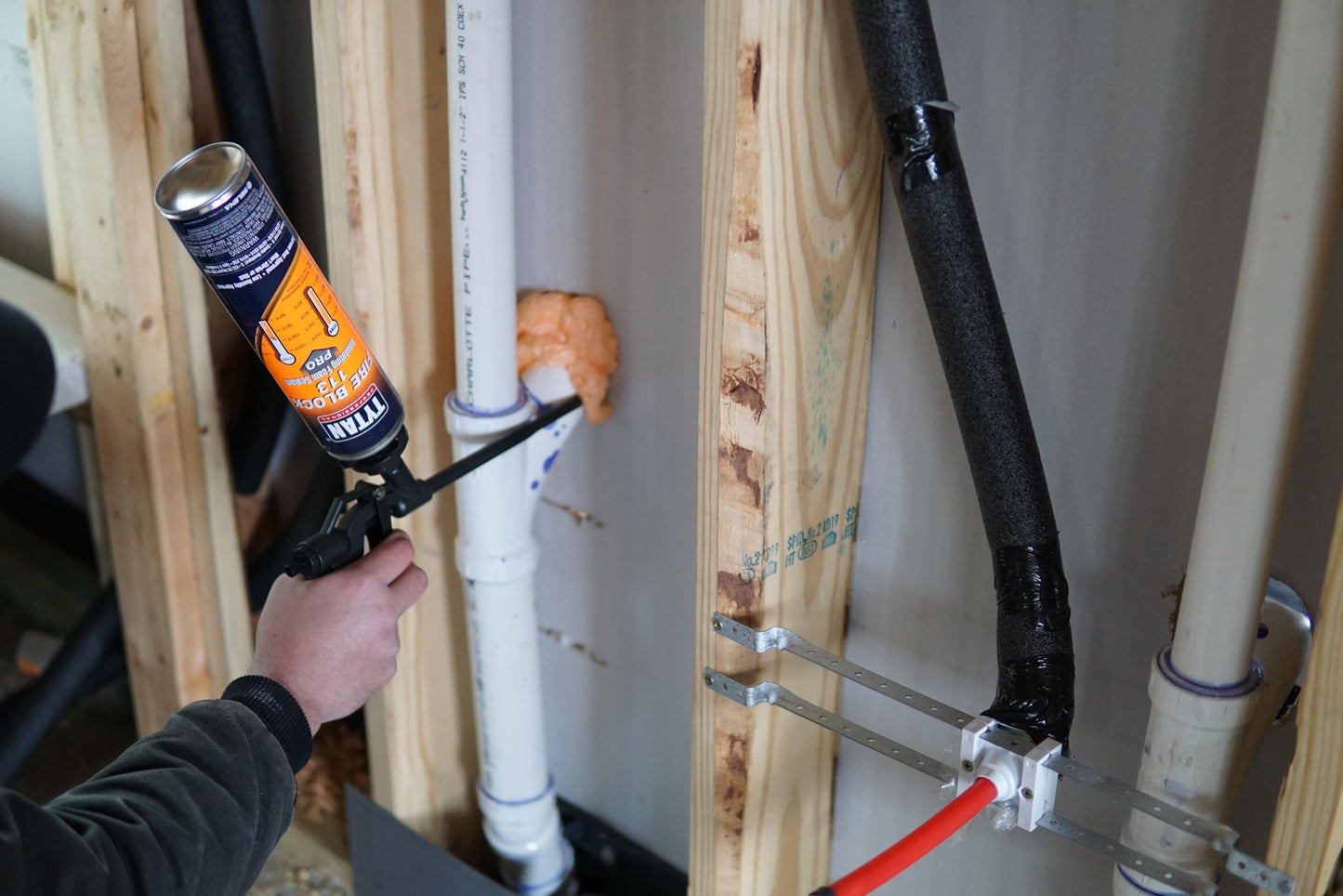 Fire Block 113 Orange Fire Blocking Foam Sealant – 24 oz Gun-Grade Polyurethane Foam for Gaps, Cracks, Walls, Joints, Electrical Outlets & PVC Pipe (12x24 oz) + Precision Max Gun & Cleaner