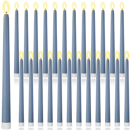 Macarrie 24 Packs Flameless Taper Candles Battery Operated Fake 11 Inch Long Candlelight LED Flameless Candlesticks Flickering Tapered for Spring Summer Wedding(Haze Blue)